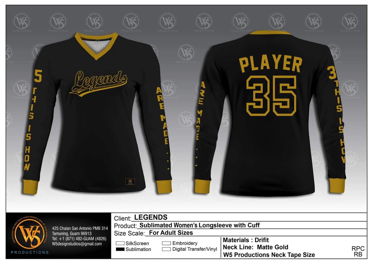 Legends Softball Team Supporter Women's Drifit Long Sleeve Youth and Adults